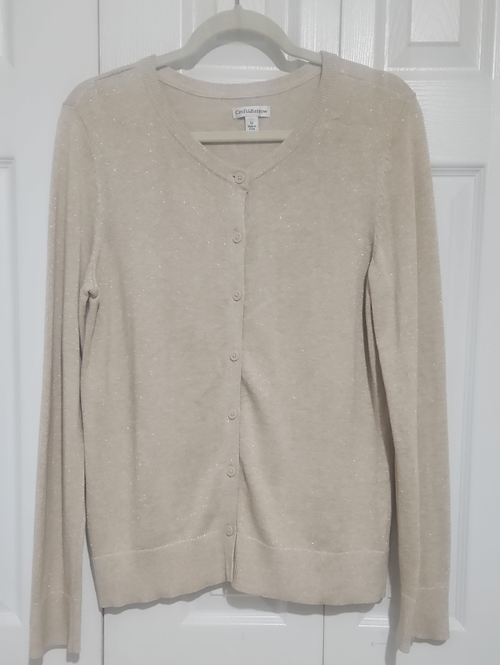 croft & barrow Cream Sparkle Button-Up Cardigan